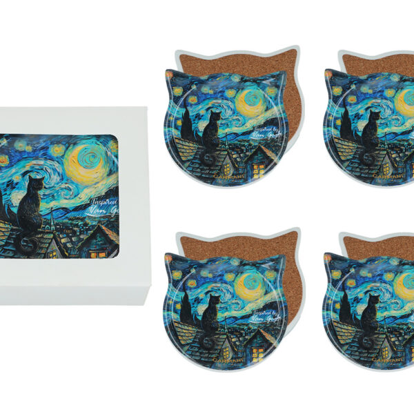 Kpl. 4 podkładek ceramicznych z uszami - Inspirowane malarstwem V. van Gogh (CARMANI)