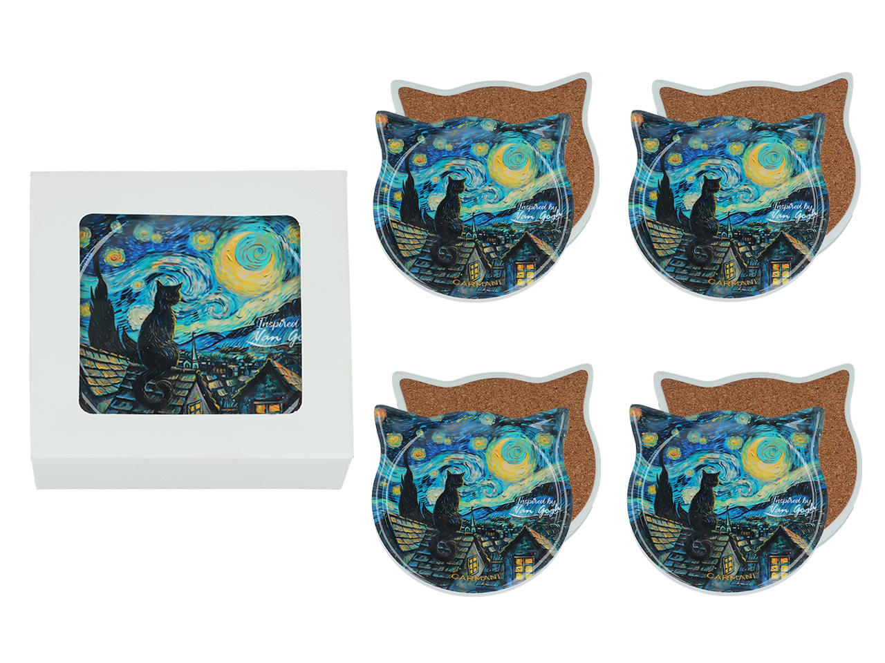 Kpl. 4 podkładek ceramicznych z uszami - Inspirowane malarstwem V. van Gogh (CARMANI)