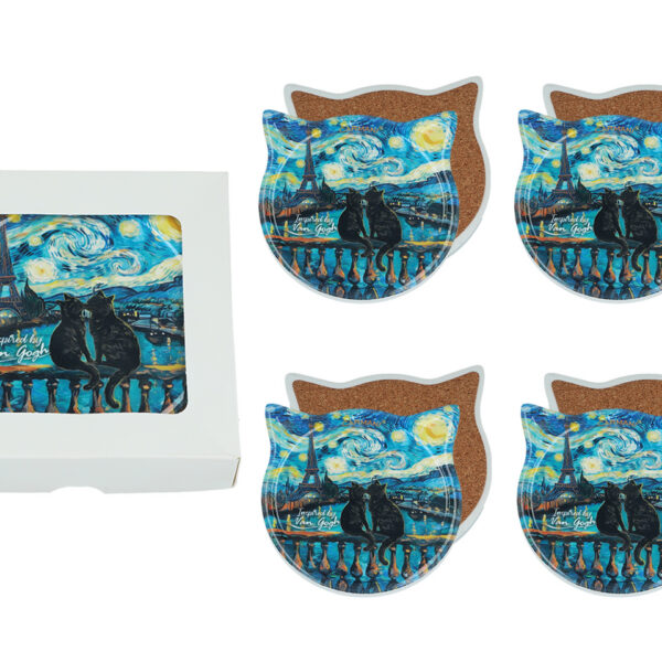 Kpl. 4 podkładek ceramicznych z uszami - Inspirowane malarstwem V. van Gogh (CARMANI)