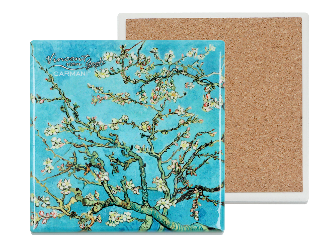 Podkładka ceramiczna, kwadratowa - V. van Gogh, Kwitnący Migdałowiec (CARMANI)