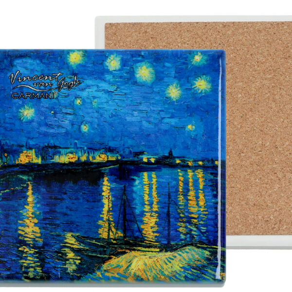 Podkładka ceramiczna, kwadratowa - V. van Gogh, Gwiaździsta Noc nad Rodanem (CARMANI)