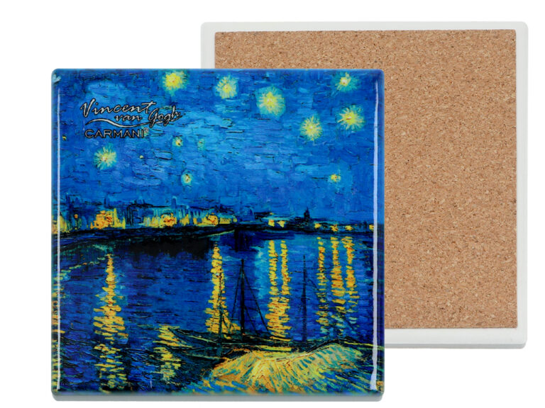 Podkładka ceramiczna, kwadratowa - V. van Gogh, Gwiaździsta Noc nad Rodanem (CARMANI)