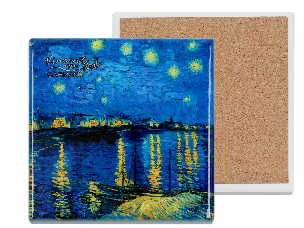 Podkładka ceramiczna, kwadratowa - V. van Gogh, Gwiaździsta Noc nad Rodanem (CARMANI)