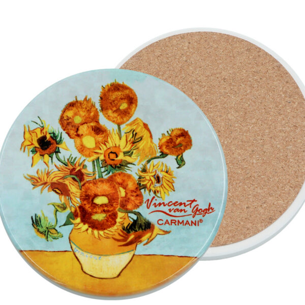 Podkładka ceramiczna, okrągła - V. van Gogh, Słoneczniki w wazonie (CARMANI)