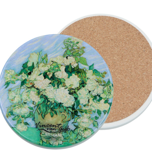 Podkładka ceramiczna, okrągła - V. van Gogh, Róże w wazonie (CARMANI)