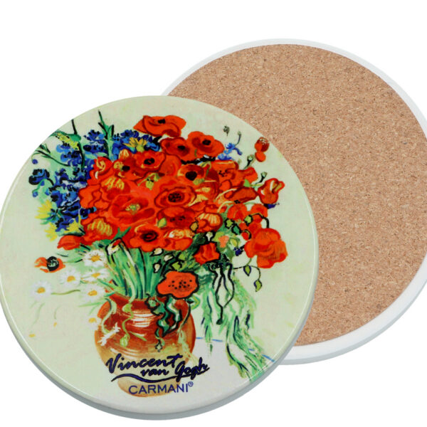 Podkładka ceramiczna, okrągła - V. van Gogh, Maki w wazonie (CARMANI)