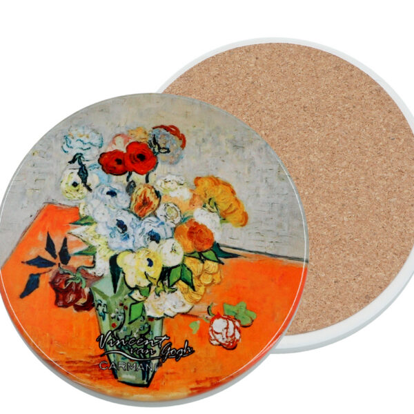 Podkładka ceramiczna, okrągła - V. van Gogh, Róże i zawilce (CARMANI)