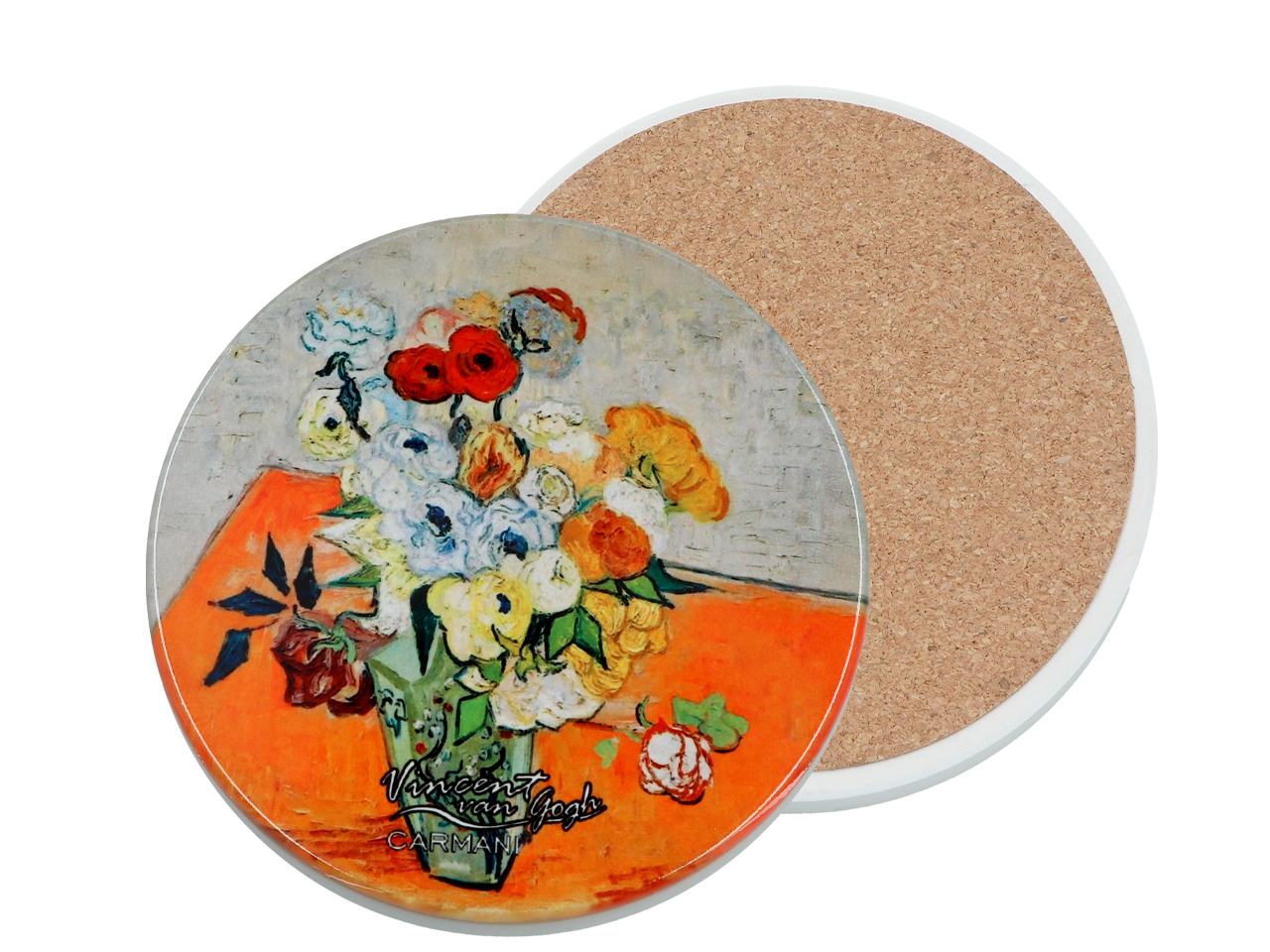 Podkładka ceramiczna, okrągła - V. van Gogh, Róże i zawilce (CARMANI)