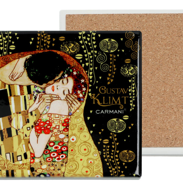 Podkładka ceramiczna, kwadratowa - G. Klimt, Pocałunek (ciemne tło) (CARMANI)