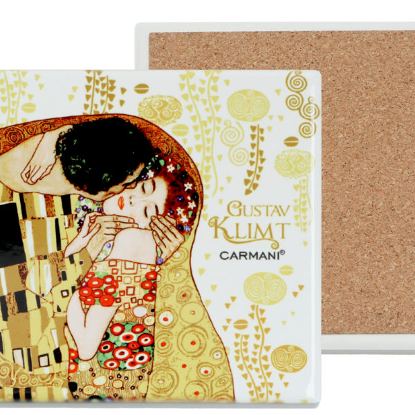 Podkładka ceramiczna, kwadratowa - G. Klimt, Pocałunek (jasne tło) (CARMANI)