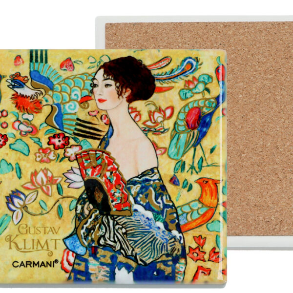 Podkładka ceramiczna, kwadratowa - G. Klimt, Kobieta z wachlarzem (CARMANI)