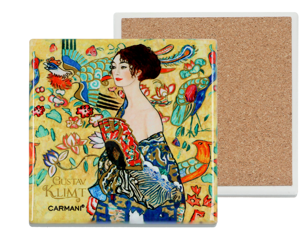 Podkładka ceramiczna, kwadratowa - G. Klimt, Kobieta z wachlarzem (CARMANI)