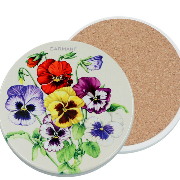Podkładka ceramiczna, okrągła -Kwiaty, bratki (CARMANI)