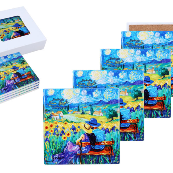 Kpl. 4 Podkładek ceramicznych - Inspirowane malarstwem V. van Gogh (CARMANI)