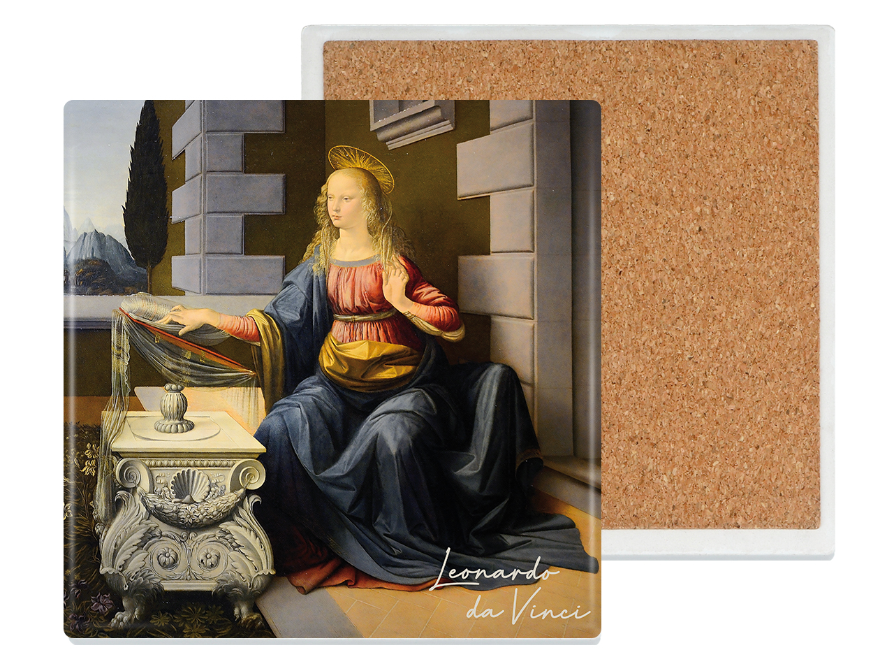 Podkładka ceramiczna, kwadratowaa - L. da Vinci, Zwiastowanie (CARMANI)