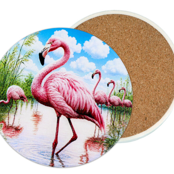 Podkładka ceramiczna, okrągła - Ptaki, Flaming (CARMANI)