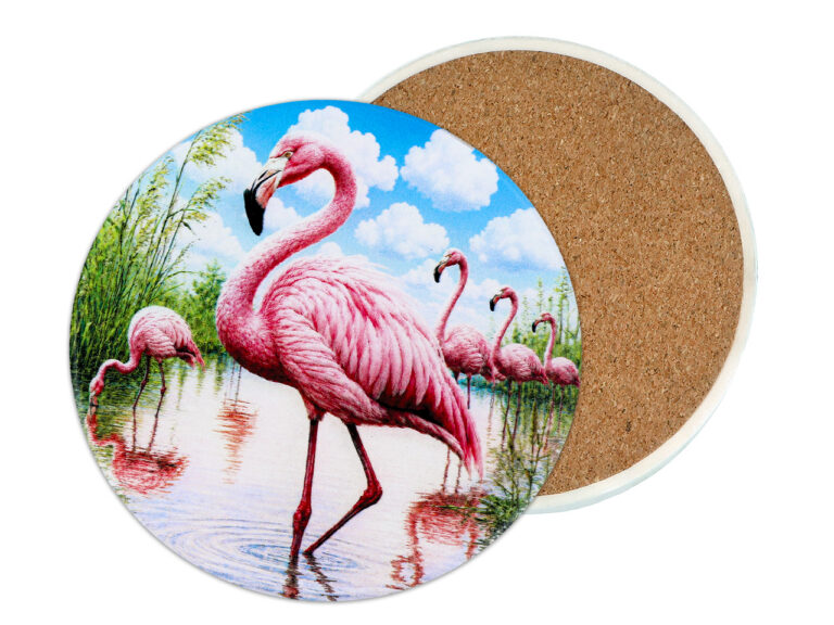 Podkładka ceramiczna, okrągła - Ptaki, Flaming (CARMANI)