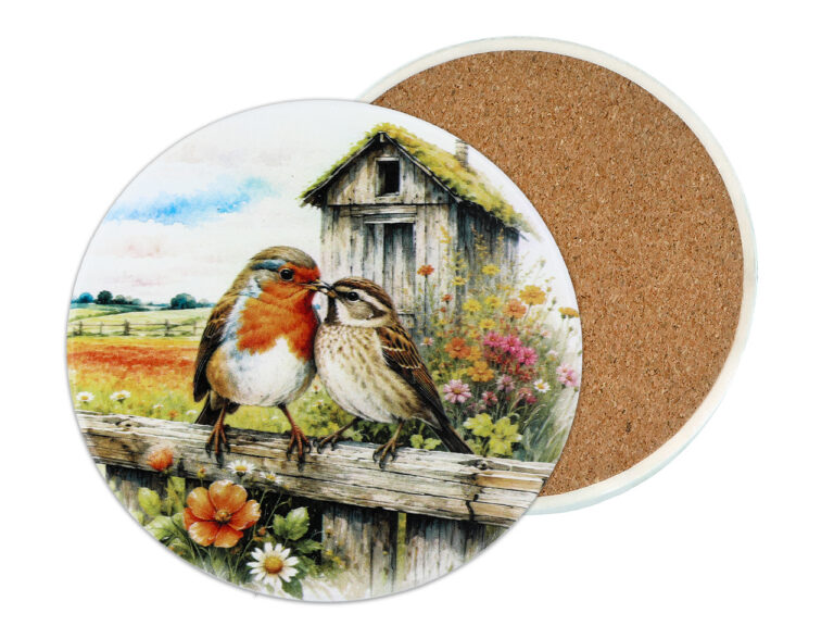Podkładka ceramiczna, okrągła - Ptaki, Rudzik (CARMANI)