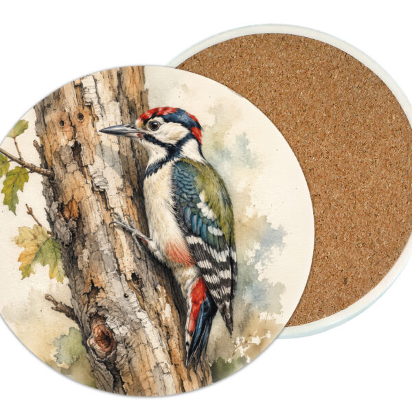 Podkładka ceramiczna, okrągła - Ptaki, Dzięcioł (CARMANI)