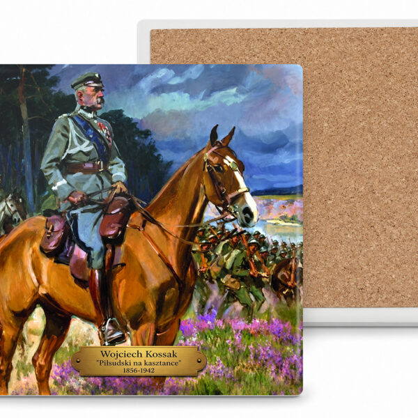 Podkładka ceramiczna, okrągła - W. Kossak, Piłsudski na kasztance 1856-1942r (CARMANI)