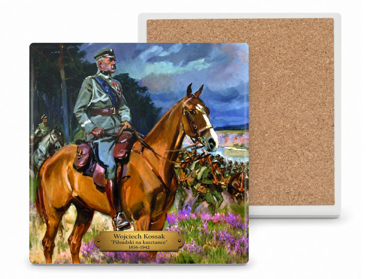 Podkładka ceramiczna, okrągła - W. Kossak, Piłsudski na kasztance 1856-1942r (CARMANI)