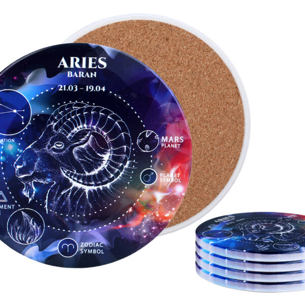 Kpl. 4 podkładek ceramicznych, okrągłe - Znaki zodiaku, Baran (CARMANI)