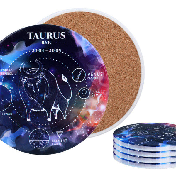 Kpl. 4 podkładek ceramicznych, okrągłe - Znaki zodiaku, Byk (CARMANI)