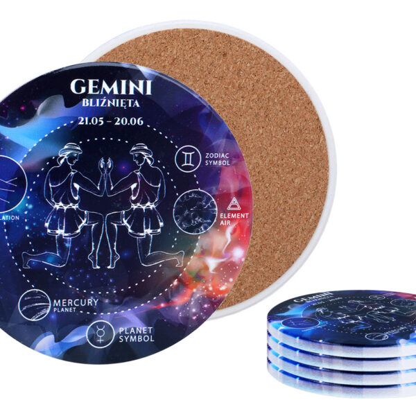 Kpl. 4 podkładek ceramicznych, okrągłe - Znaki zodiaku, Bliźnięta (CARMANI)