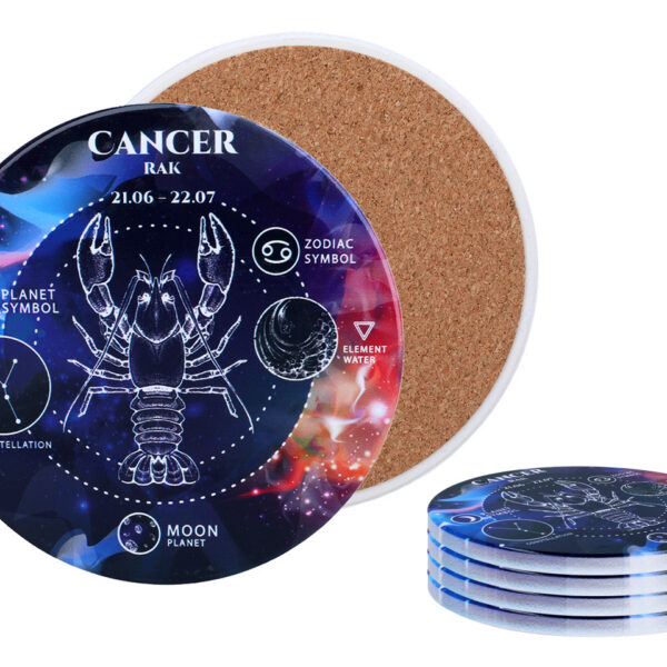 Kpl. 4 podkładek ceramicznych, okrągłe - Znaki zodiaku, Rak (CARMANI)