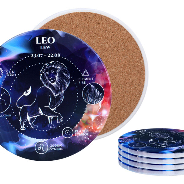 Kpl. 4 podkładek ceramicznych, okrągłe - Znaki zodiaku, Lew (CARMANI)