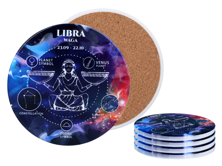 Kpl. 4 podkładek ceramicznych, okrągłe - Znaki zodiaku, Waga (CARMANI)
