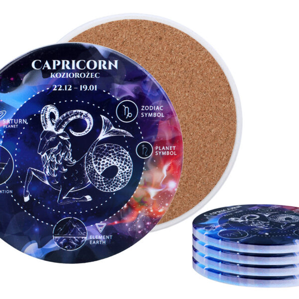 Kpl. 4 podkładek ceramicznych, okrągłe - Znaki zodiaku, Koziorożec (CARMANI)