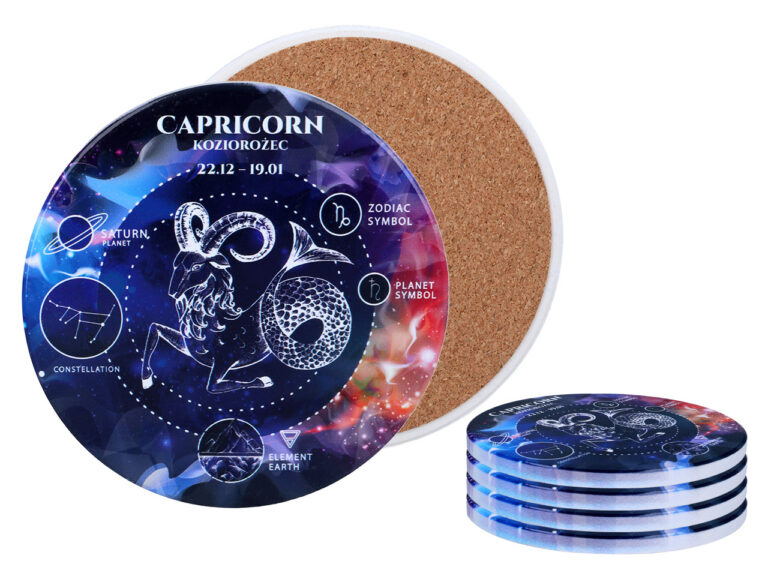 Kpl. 4 podkładek ceramicznych, okrągłe - Znaki zodiaku, Koziorożec (CARMANI)