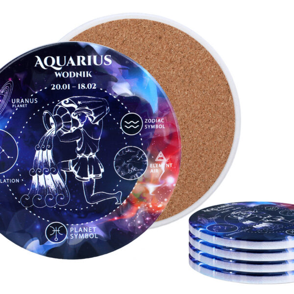 Kpl. 4 podkładek ceramicznych, okrągłe - Znaki zodiaku, Wodnik (CARMANI)