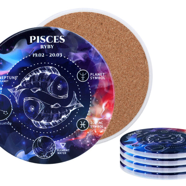 Kpl. 4 podkładek ceramicznych, okrągłe - Znaki zodiaku, Ryby (CARMANI)
