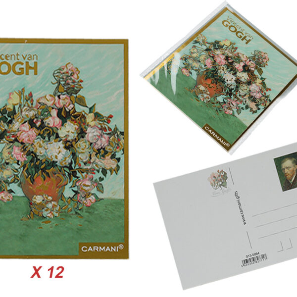 Kpl. 12 pocztówek - V. van Gogh, Róże w wazonie (CARMANI)