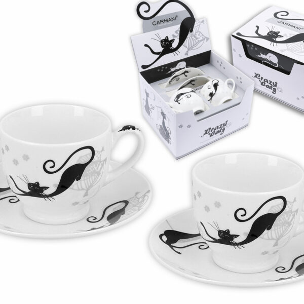 Kpl dwóch filiżanek ze spodkami espresso - Koci świat (CARMANI)