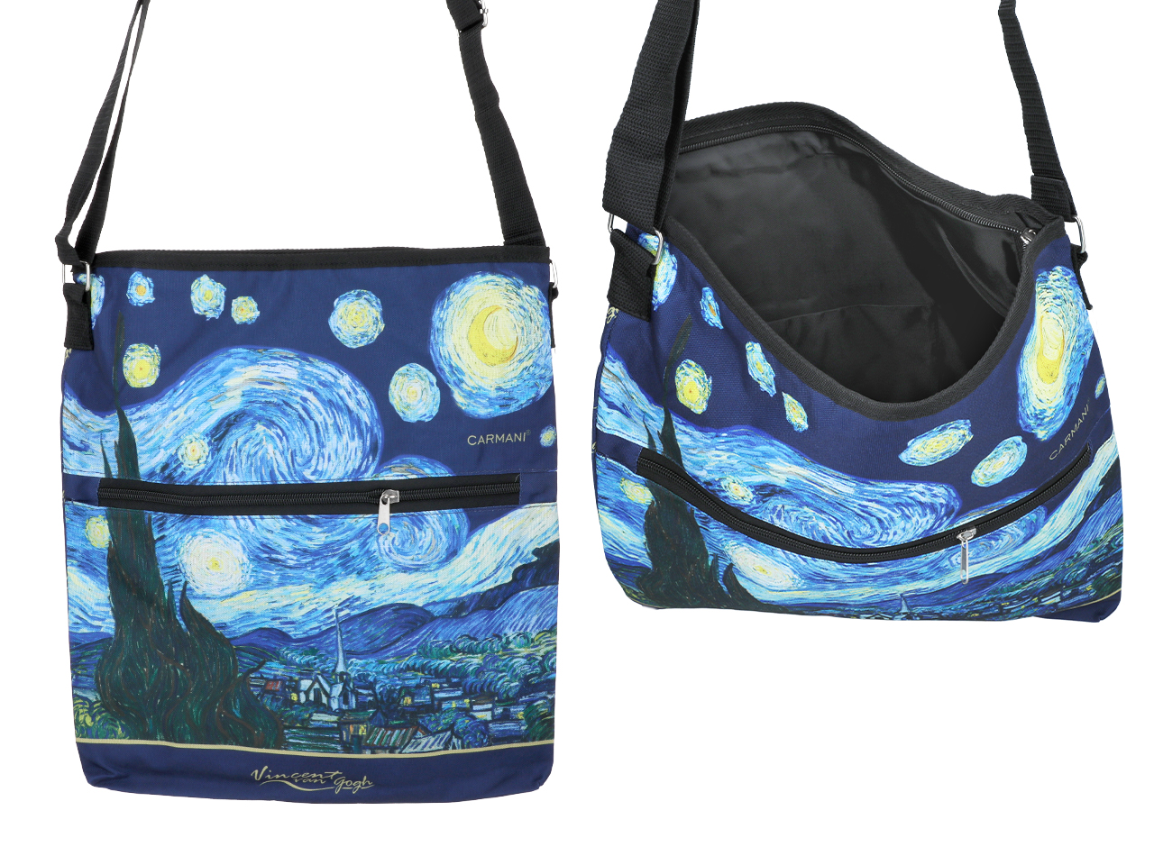 Torebka z suwakiem i paskiem na ramię - V. van Gogh, Gwiaździsta Noc (CARMANI)