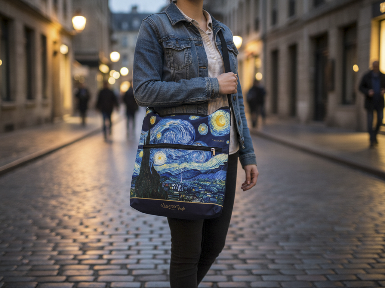 Torebka z suwakiem i paskiem na ramię - V. van Gogh, Gwiaździsta Noc (CARMANI) - obrazek 4