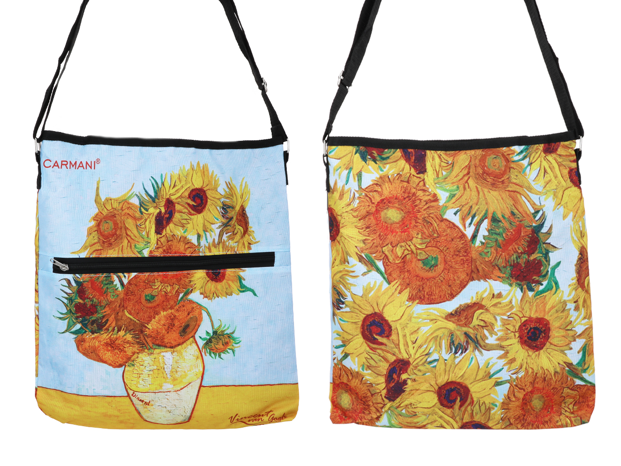 Torebka z suwakiem i paskiem na ramię - V. van Gogh, Słoneczniki (CARMANI) - obrazek 2