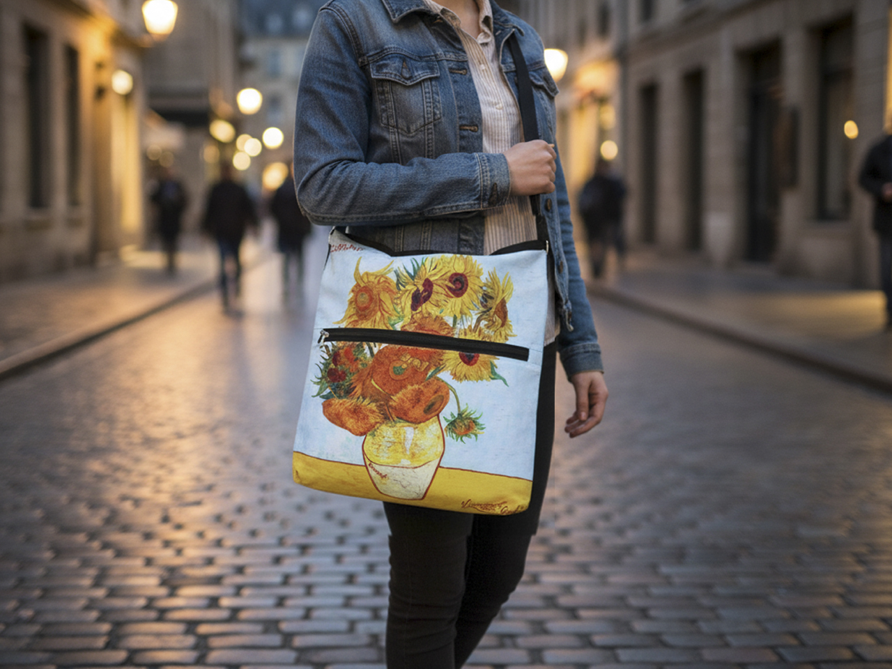 Torebka z suwakiem i paskiem na ramię - V. van Gogh, Słoneczniki (CARMANI) - obrazek 4