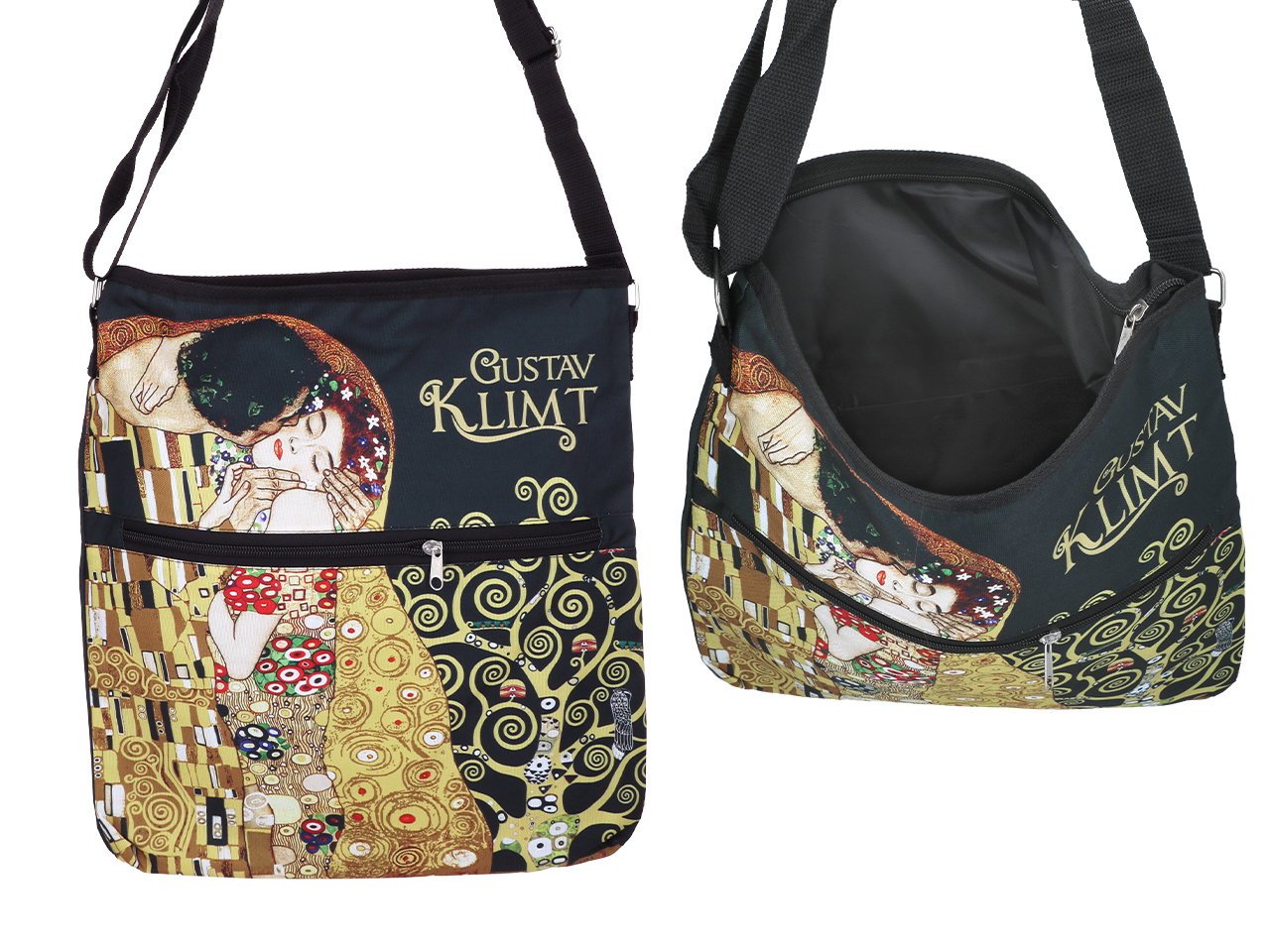 Torebka z suwakiem i paskiem na ramię - G. Klimt, Pocałunek (CARMANI)