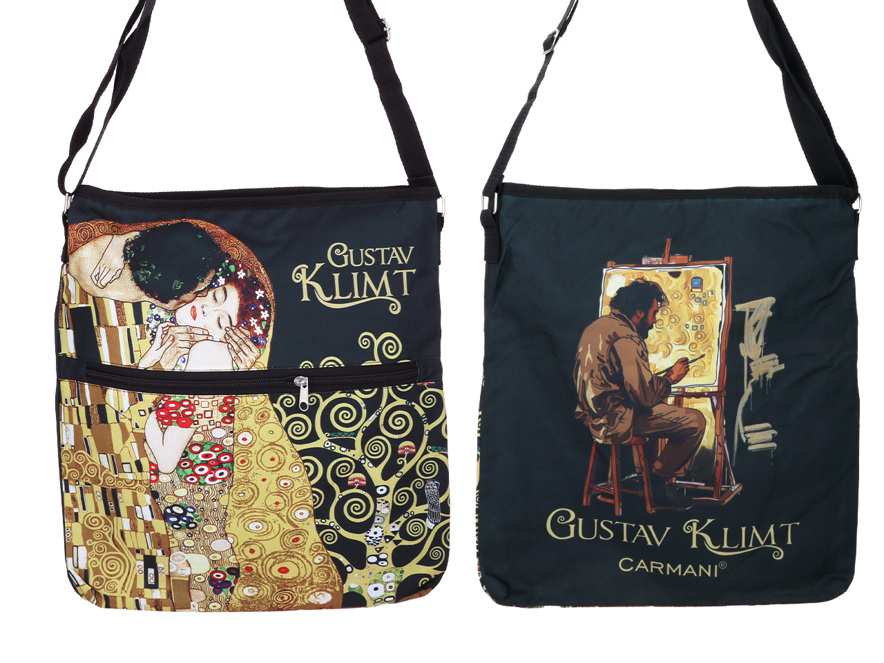 Torebka z suwakiem i paskiem na ramię - G. Klimt, Pocałunek (CARMANI) - obrazek 2