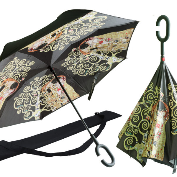 Parasol odwrotnie otwierany - G. Klimt, Pocałunek + Drzewo (CARMANI)