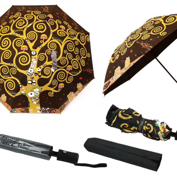 Parasol automatyczny, składany - G. Klimt, Drzewo życia (dekoracja na wierzchu) (CARMANI)