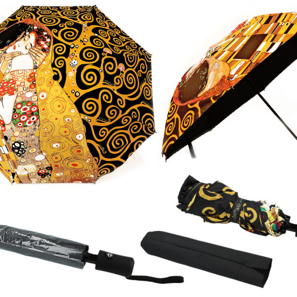 Parasol automatyczny, składany - G. Klimt, Pocałunek i Drzewo życia (dekoracja na wierzchu) (CARMANI