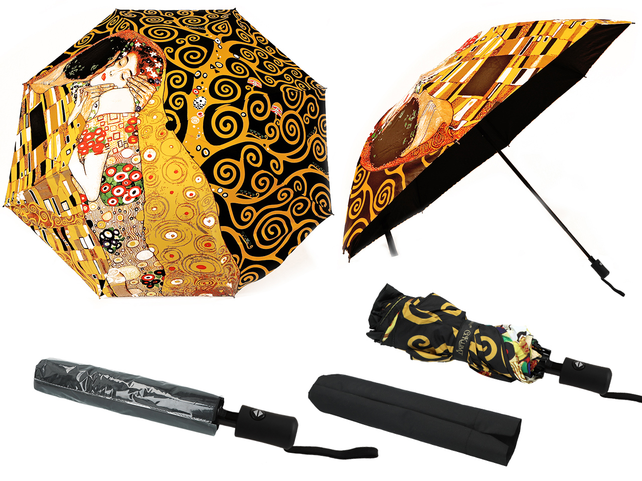 Parasol automatyczny, składany - G. Klimt, Pocałunek i Drzewo życia (dekoracja na wierzchu) (CARMANI