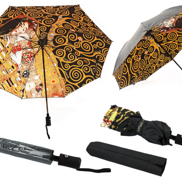 Parasol automatyczny, składany - G. Klimt, Pocałunek i Drzewo życia (dekoracja pod spodem) (CARMANI)