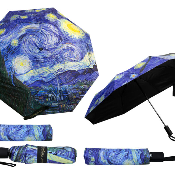 Parasol automatyczny, składany - V. van Gogh, Gwiaździsta noc (dekoracja na wierzchu) (CARMANI)