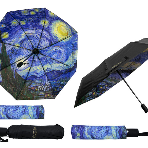 Parasol automatyczny, składany - V. van Gogh, Gwiaździsta Noc (dekoracja pod spodem) (CARMANI)